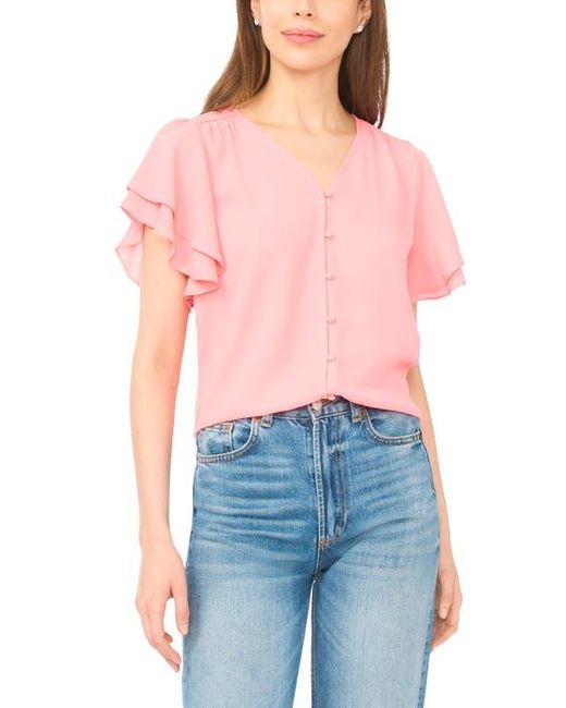 Cece Red Double Flutter Sleeve V-Neck Top