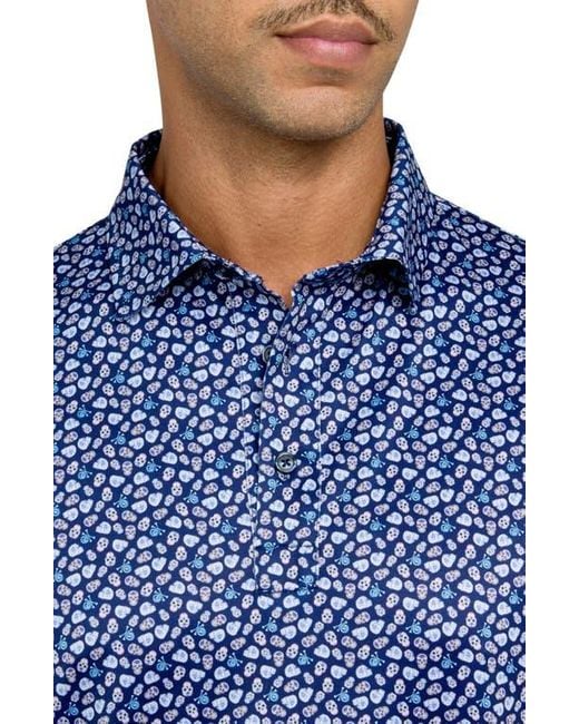 Con.struct Blue Regular Fit Micro Mexi Skulls Print Recycled Performance Golf Polo for men