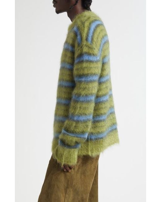 Marni Green Stripe Mohair Blend Crewneck Sweater for men