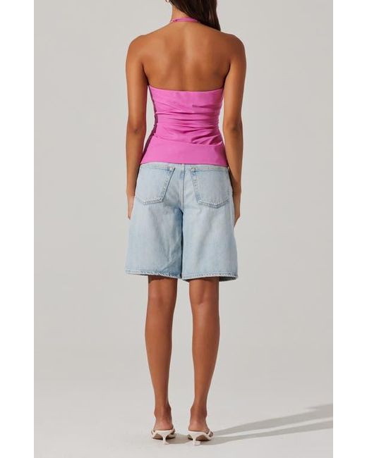 Astr Red Mel Side Ruched Halter Top