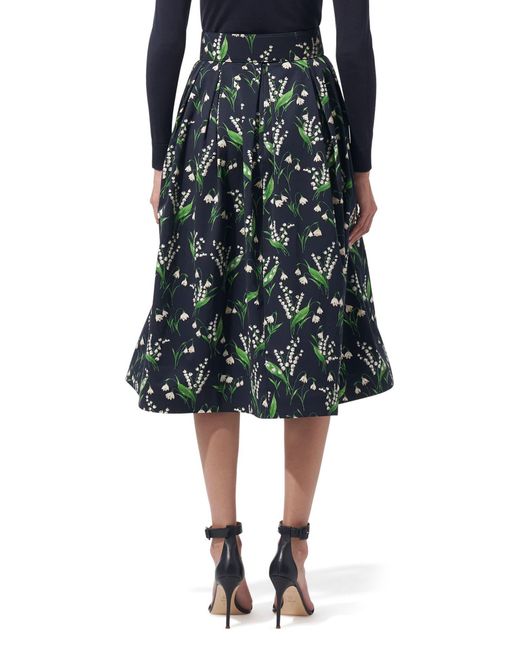 Carolina Herrera Black Lily Of The Valley Print Midi Skirt