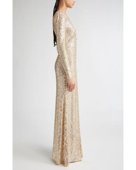 St. John Natural Long Sleeve Sequin Stretch Knit Gown