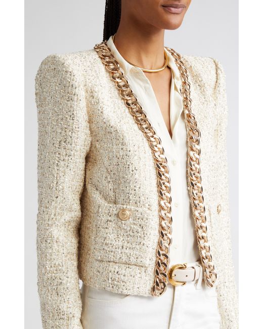 L'Agence Natural Greta Chain Detail Sequin Tweed Jacket