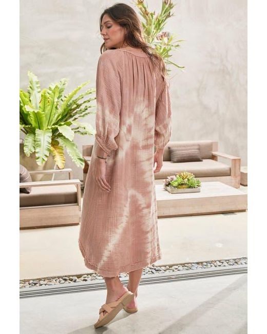 ocean + main Pink Tie Dye Gauze Dress With Pockets