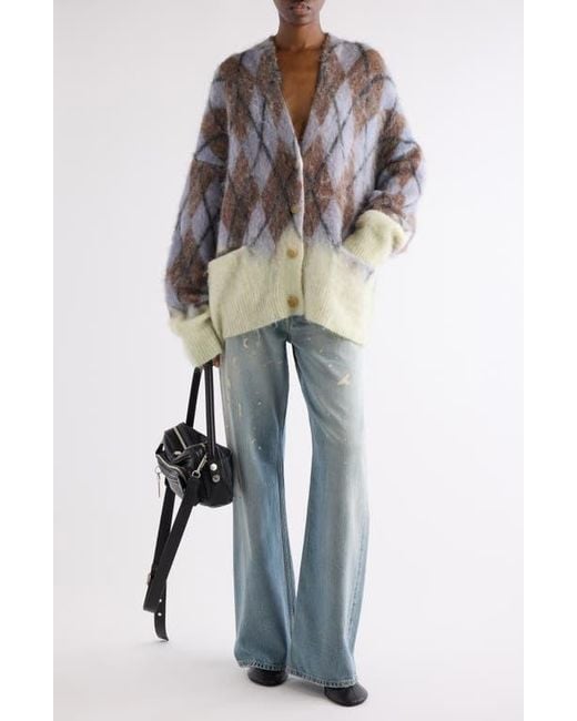 Acne Brown Katcher Argyle Mohair & Wool Blend Cardigan