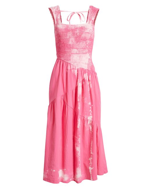NIKKI LUND Pink Kai Smocked Sleeveless Maxi Dress