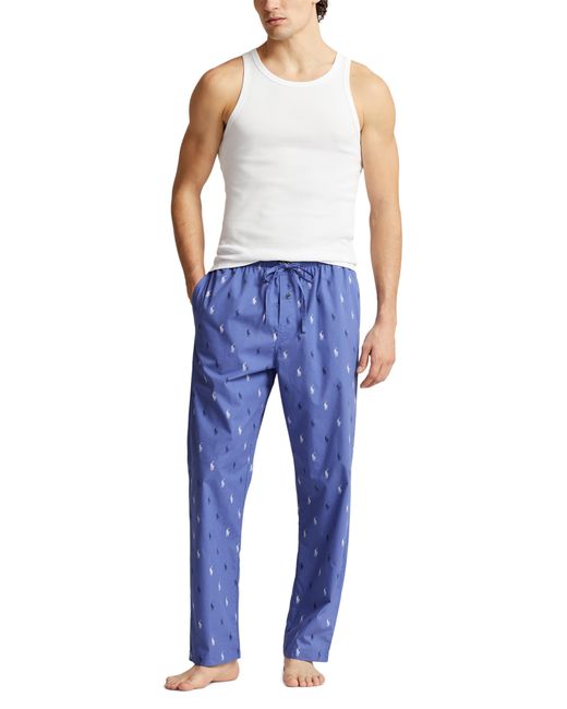 Polo Ralph Lauren Blue Print Cotton Drawstring Pajama Pants for men