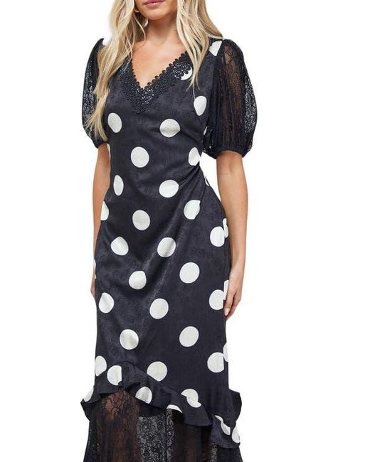 Oasis Blue Frill Detail Puff Sleeve Midi Dress