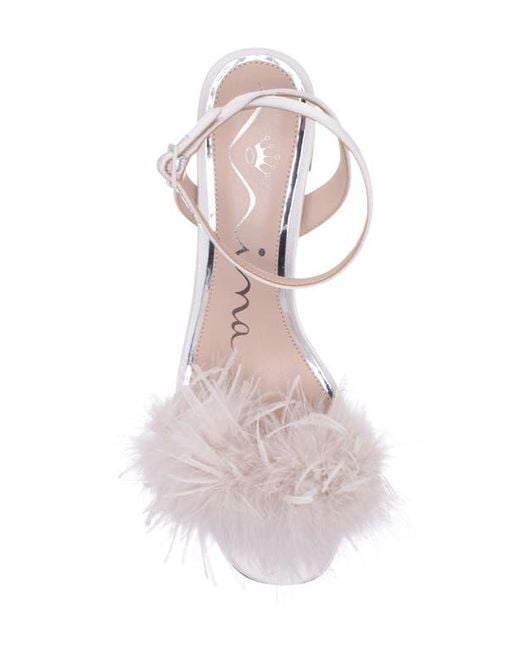 Nina White Bev Ankle Strap Faux Feather Sandal