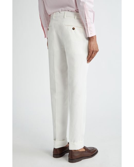 Brunello Cucinelli White Italian Fit Cotton Gabardine Chino Pants for men