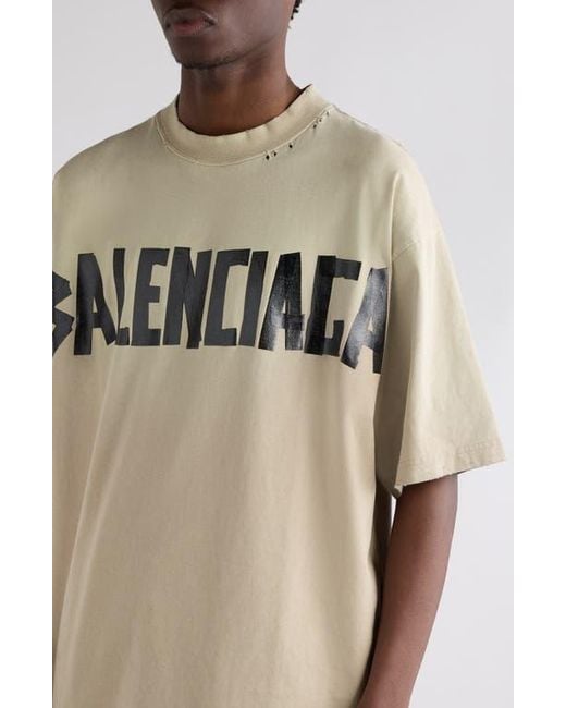 Balenciaga Natural Medium Fit Tape Type Logo Graphic T-Shirt for men