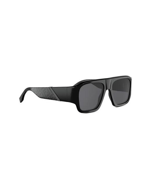 Fendi Black Diagonal 54Mm Rectangular Sunglasses for men