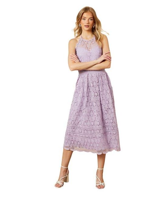 Oasis Purple Lace Detail Halterneck Midi Dress