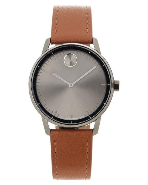 Movado Gray Bold Echo Leather Strap Watch, 40Mm for men