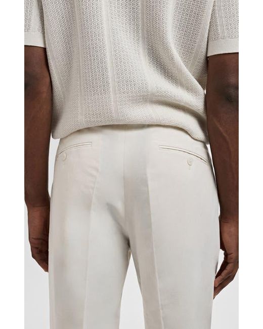 Mango Natural Pleated Slim Fit Straight Leg Linen Blend Pants for men
