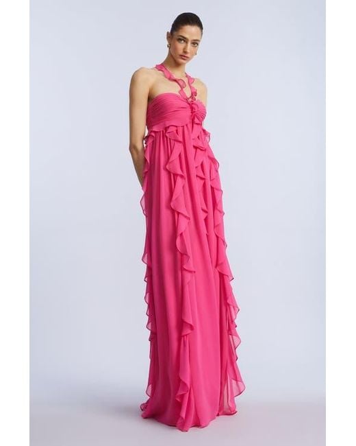 BCBGMAXAZRIA Pink Ruffle Chiffon Gown