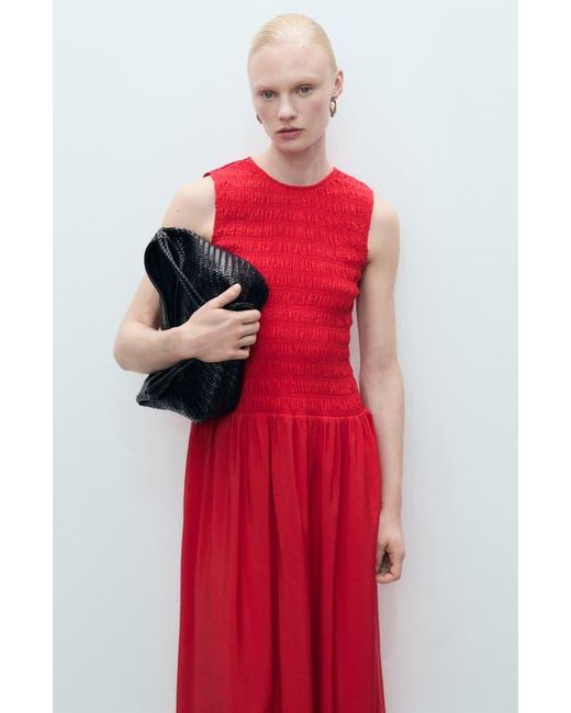 Mango Maya Shirred Sleeveless Flare Midi Dress