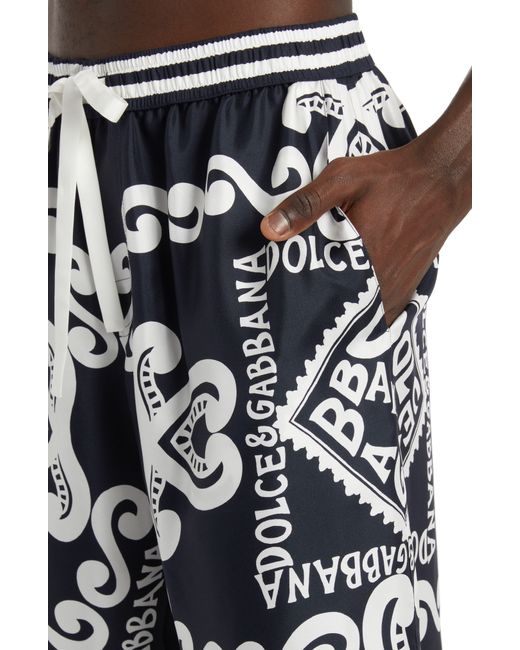 Dolce & Gabbana Black Marina Print Silk Twill Shorts for men