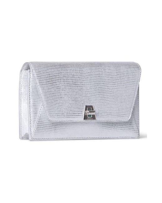 Akris Metallic Anouk Lizard Embossed Leather Envelope Wallet On A Chain