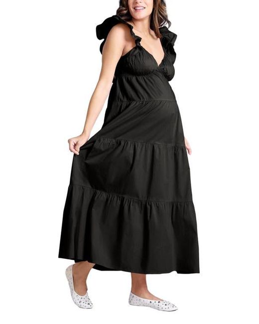 Motherhood Maternity Ruffle Sleeve Tie-Back Maternity Maxi Dress in Black |  Lyst