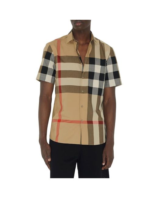 Burberry Natural Summerton Archive Short Sleeve Check Cotton Poplin Button-Up Shirt for men