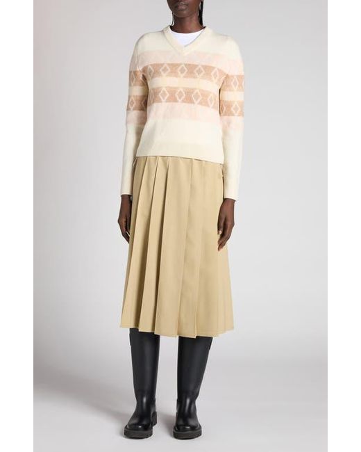 Moncler Natural Jacquard Virgin Wool V-Neck Sweater
