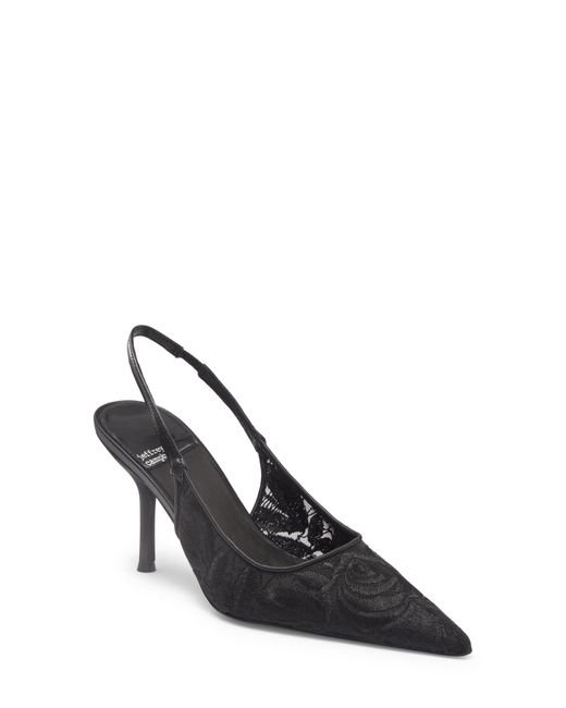 Jeffrey Campbell Black Lofficele Embroidered Mesh Slingback Pointed Toe Pump