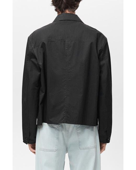 Mango Black Regular Fit Cotton Blend Button-Up Overshirt for men