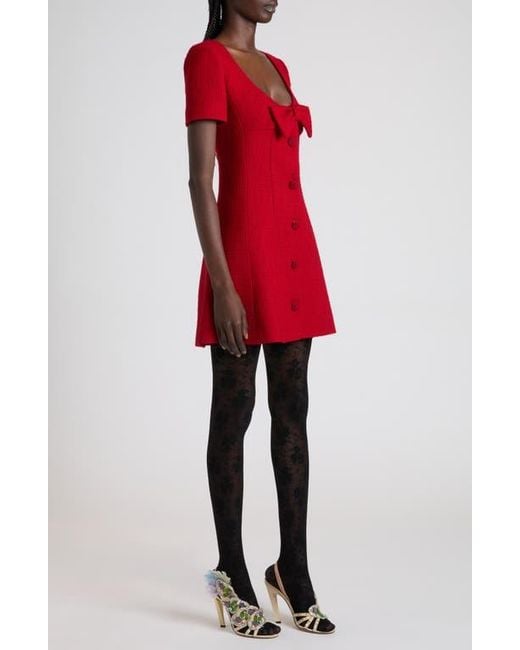 Valentino Red Bow Detail Tweed Minidress