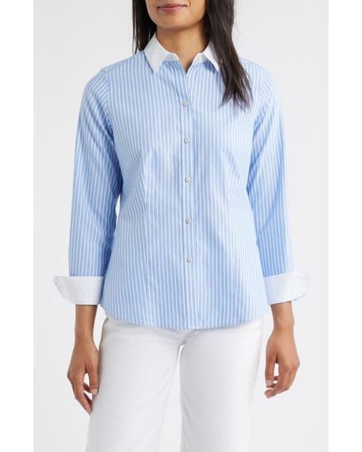 Foxcroft Blue Dianna Stripe Non-Iron Cotton Shirt