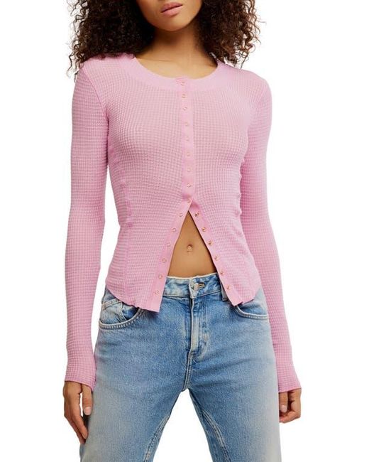 Free People Red Going Places Pointelle Stitch Snap Front Top