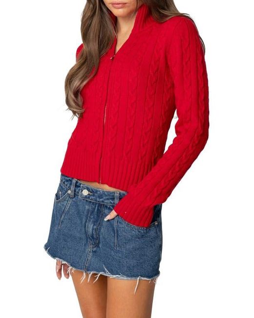Edikted Red Ryn Cable Zip Sweater