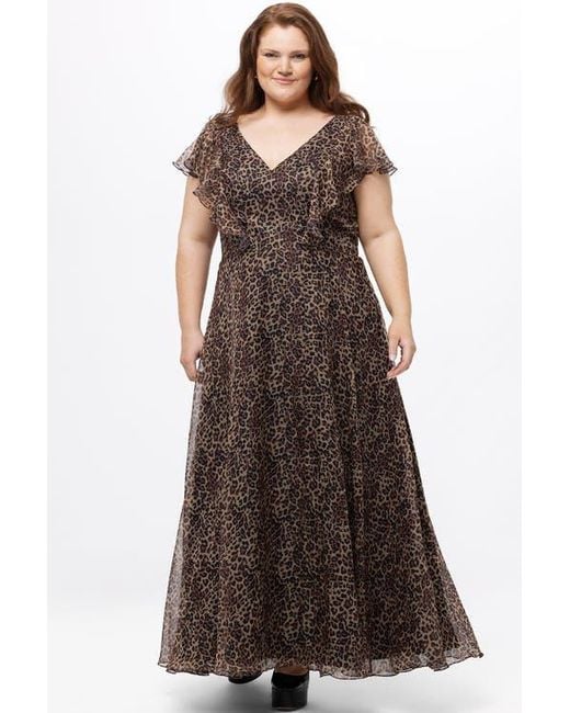 Celebrations by Sydneys Closet Women's Brown Short Sleeve V-Neck Plus Size  Dress With Slit