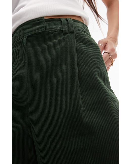 TOPSHOP Green High Waist Cotton Wide Leg Trousers