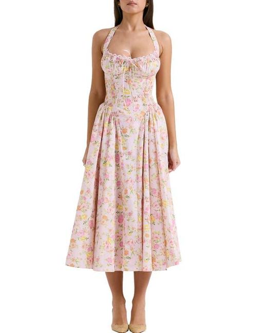House Of Cb Pink Adabella Floral Pleated Halter Sundress