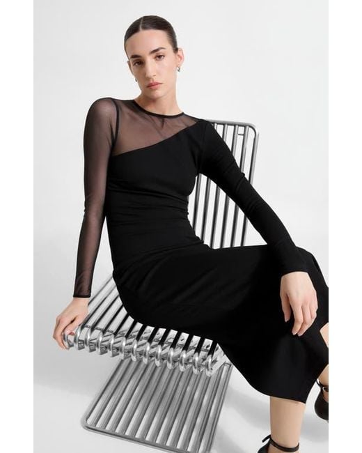 MARCELLA Milo Long Sleeve Mesh & Ponte Column Dress in Black | Lyst