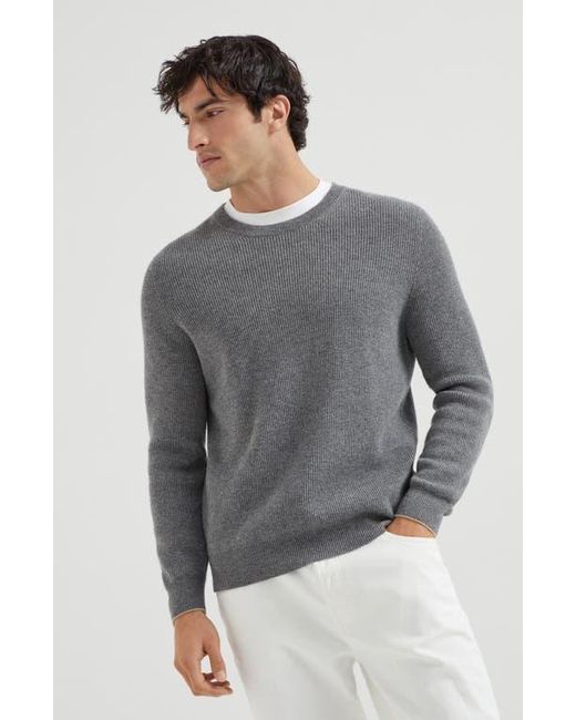 Brunello Cucinelli Gray English Rib Knit Sweater for men