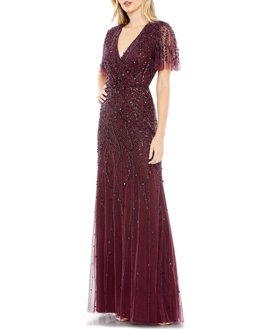 Mac Duggal Beaded Leaves Butterfly Sleeve Gown in Purple Lyst