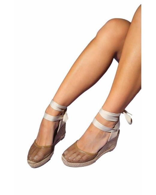 Forever & Always Shoes Blue Lions Mesh Leather Wedge Espadrilles Sandal