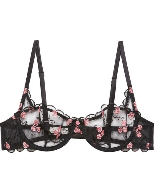 Fleur du Mal Rose & Vine Embroidered Underwire Balconette Bra in Brown ...