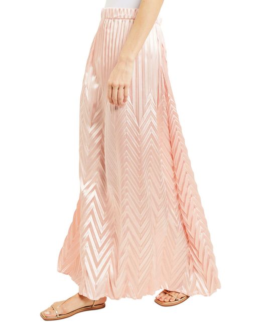 Misook Pink Chevron Pleated A-line Maxi Skirt