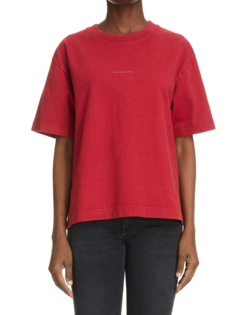Acne Red Logo Graphic Cotton Tee