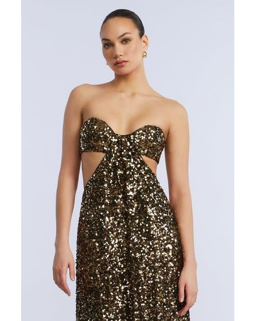 BCBGMAXAZRIA Metallic Sequin Strapless Gown