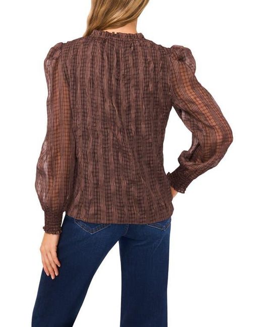 Cece Brown Mixed Print Split Neck Top