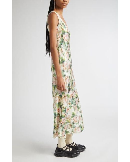 Simone Rocha Metallic Floral Print Scoop Neck Satin Dress