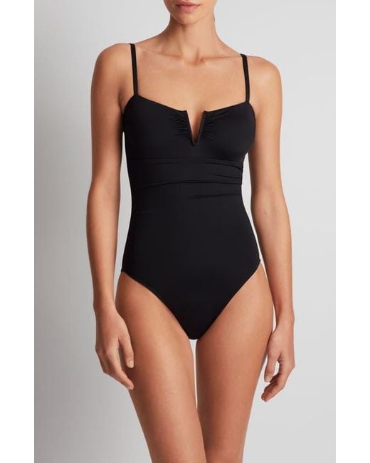 Ralph Lauren Blue 'V' Underwire One-Piece Swimsuit