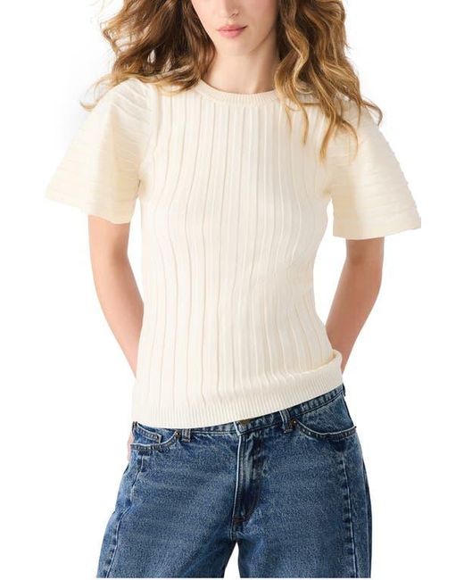 Steve Madden White Allie Short Sleeve Rib Sweater