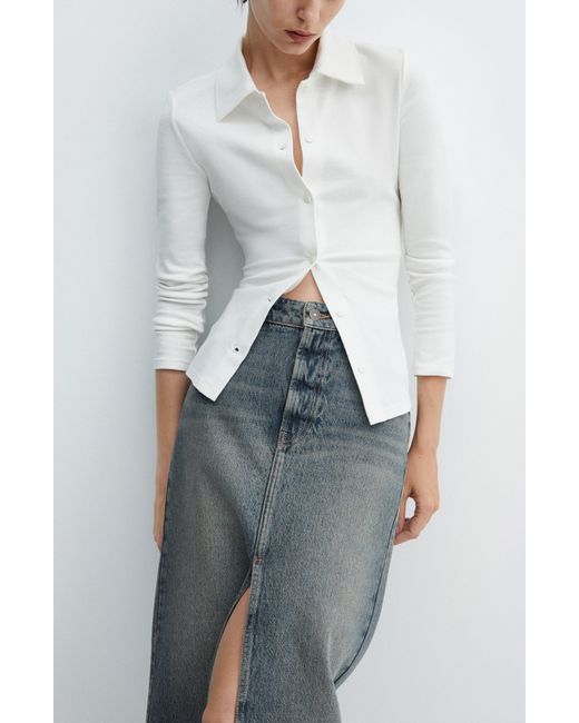 Mango Gray Long Denim Skirt