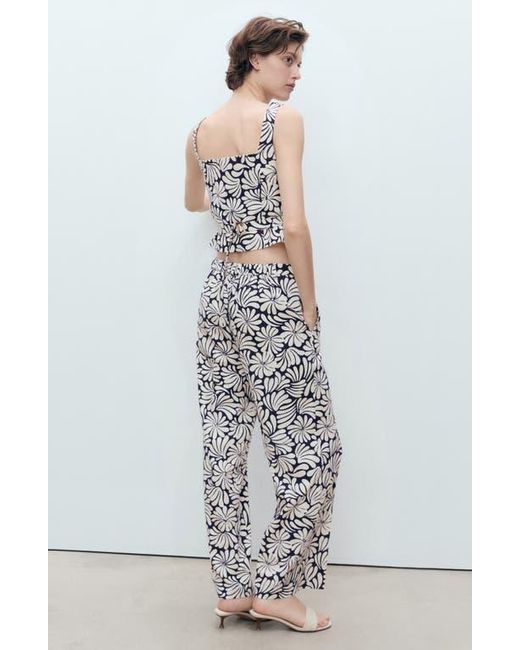 Mango Multicolor Coco Print Linen Blend Wide Leg Pants