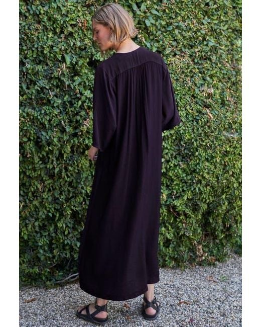 ocean + main Blue Cupro Rouched Front Caftan